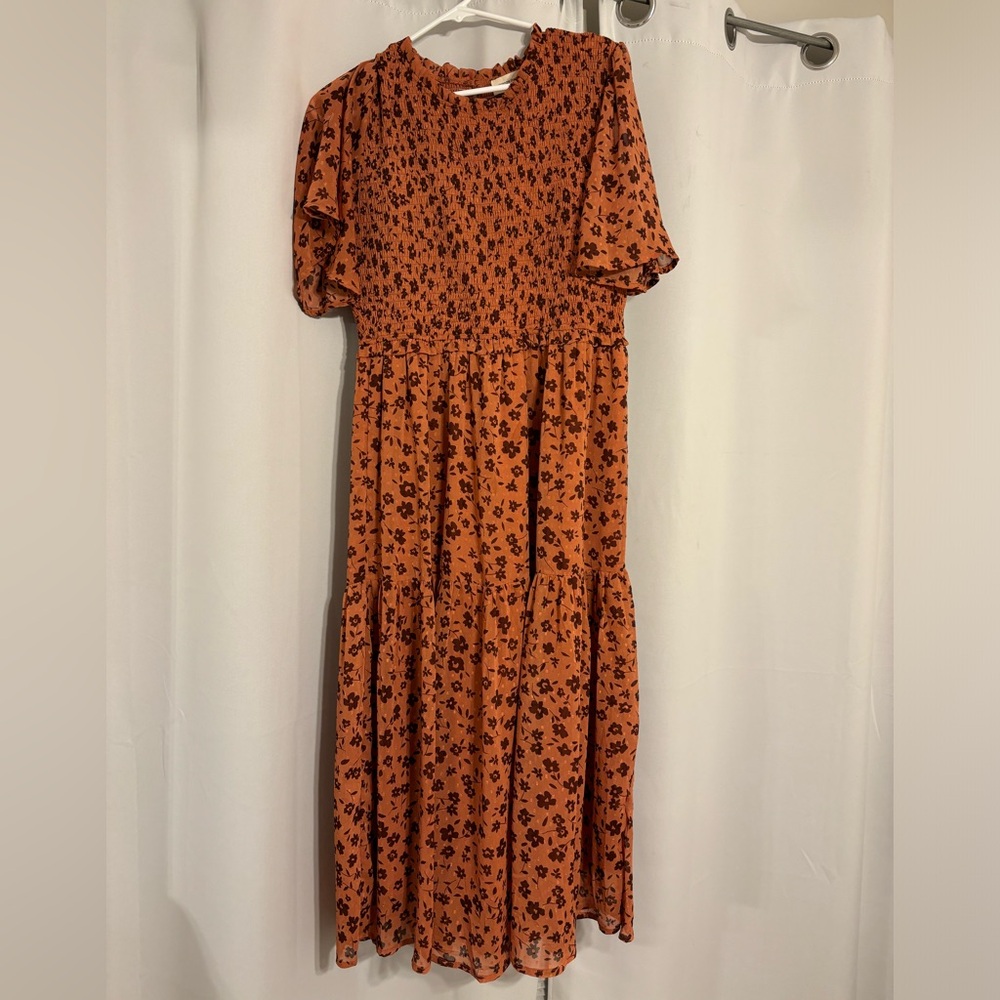 Orange Creek Rust Tiered Ruffled Puff Sleeve Maxi Dress